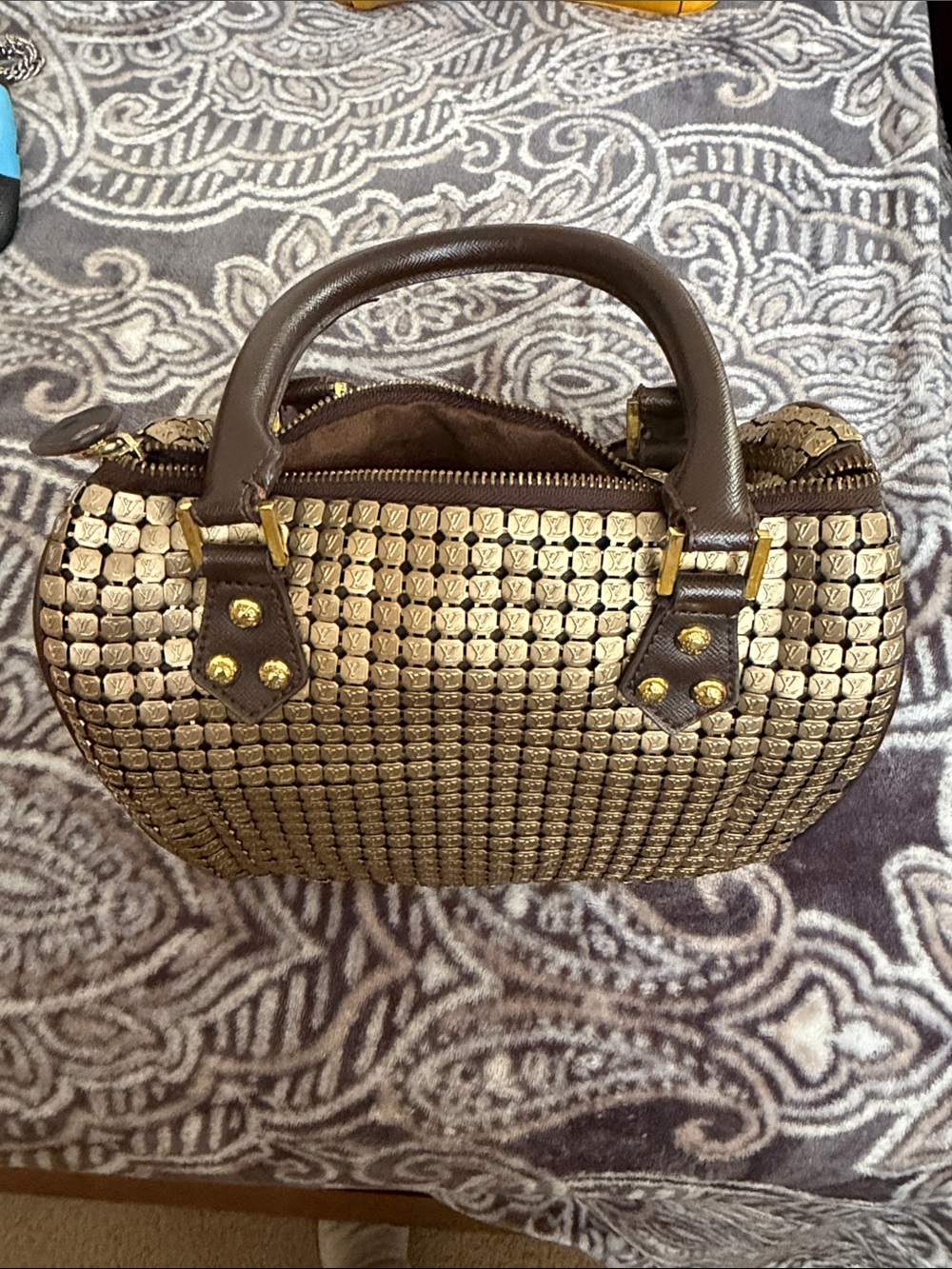 Gold and Brown Women's Top-Handle Bag - Elegant Evening Handbag